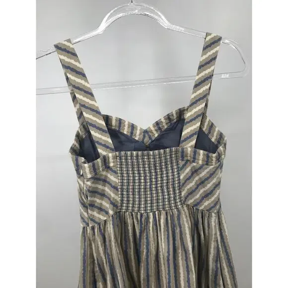 Free People Beige Blue Striped Sleeveless Mini Dress Womens 4 - Picture 5 of 11